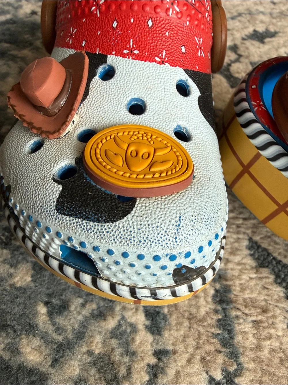 Disney x Toy Story Woody Cowprint Kids Crocs - White, Red, Brown